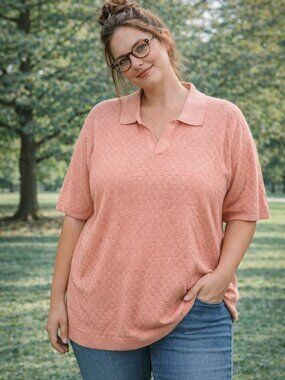 Goodfellow & Co XXL Mens Pink Textured Short-Sleeve Polo Shirt Lightweight & Bre